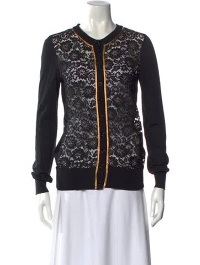 Pre-owned Dolce & Gabbana Lace Pattern Crew Neck Sweater In Black
