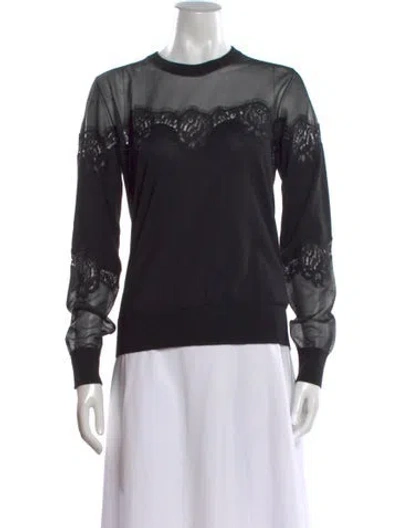 Pre-owned Dolce & Gabbana Lace Pattern Crew Neck Sweater In Black