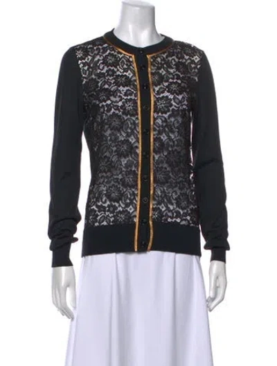 Pre-owned Dolce & Gabbana Lace Pattern Crew Neck Sweater In Black