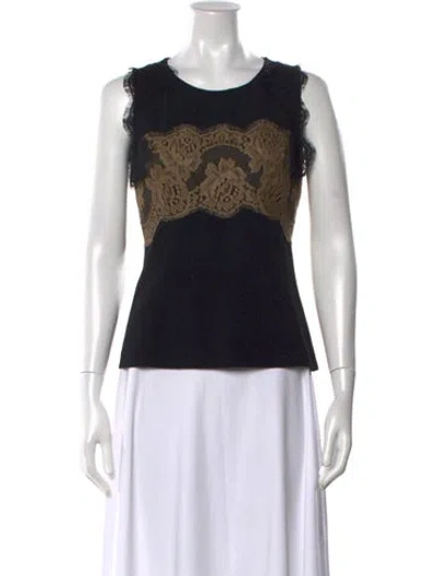 Pre-owned Dolce & Gabbana Lace Pattern Crew Neck Top In Black