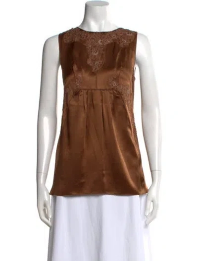 Pre-owned Dolce & Gabbana Lace Pattern Crew Neck Top In Brown