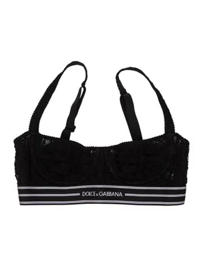 Pre-owned Dolce & Gabbana Lace Pattern Halterneck Sports Bra In Black