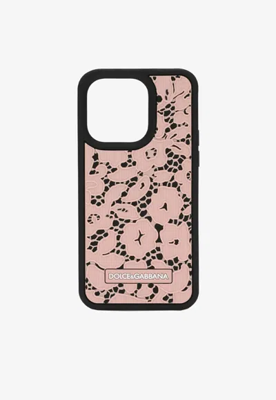 Dolce & Gabbana Lace Pattern Iphone 14 Pro Cover In Pink