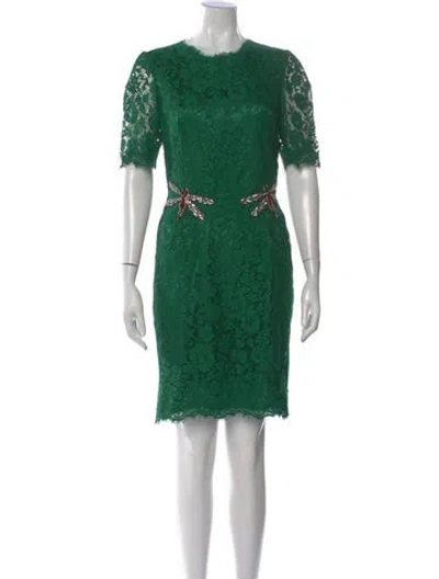 Pre-owned Dolce & Gabbana Lace Pattern Knee-length Dress In Green