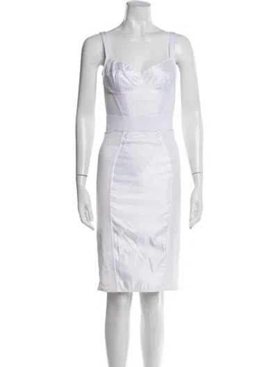 Pre-owned Dolce & Gabbana Lace Pattern Knee-length Dress In White