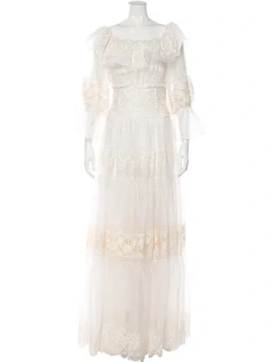 Pre-owned Dolce & Gabbana Lace Pattern Long Dress In Neutral