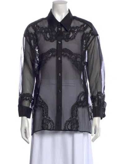 Pre-owned Dolce & Gabbana Lace Pattern Long Sleeve Blouse In Black
