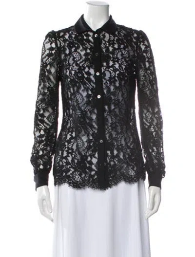 Pre-owned Dolce & Gabbana Lace Pattern Long Sleeve Blouse In Black