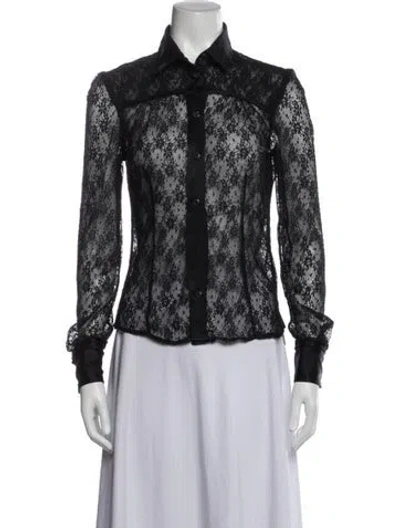 Pre-owned Dolce & Gabbana Lace Pattern Long Sleeve Blouse In Black