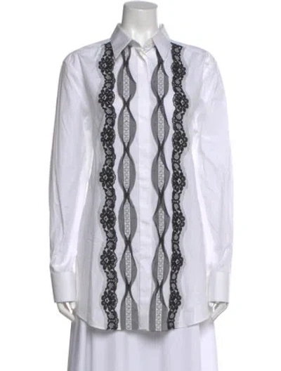 Pre-owned Dolce & Gabbana Lace Pattern Long Sleeve Button-up Top W/ Tags In White