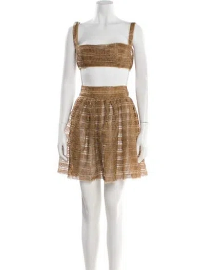 Pre-owned Dolce & Gabbana Lace Pattern Mesh Accents Skirt Set In Brown