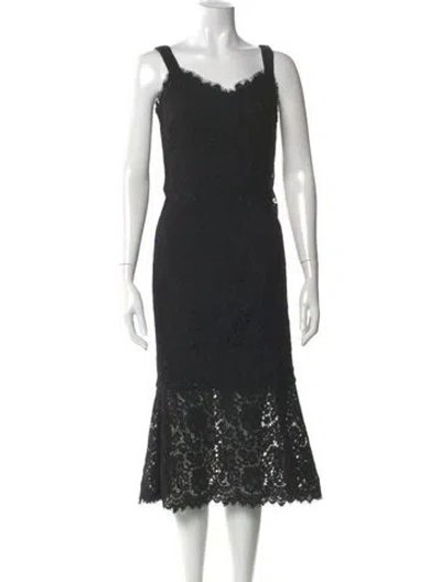 Pre-owned Dolce & Gabbana Lace Pattern Midi Length Dress In Black
