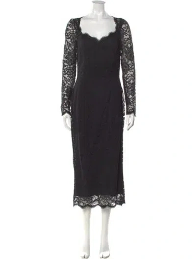 Pre-owned Dolce & Gabbana Lace Pattern Midi Length Dress In Black