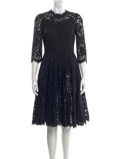 Pre-owned Dolce & Gabbana Lace Pattern Midi Length Dress In Black