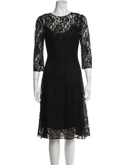Pre-owned Dolce & Gabbana Lace Pattern Midi Length Dress In Black