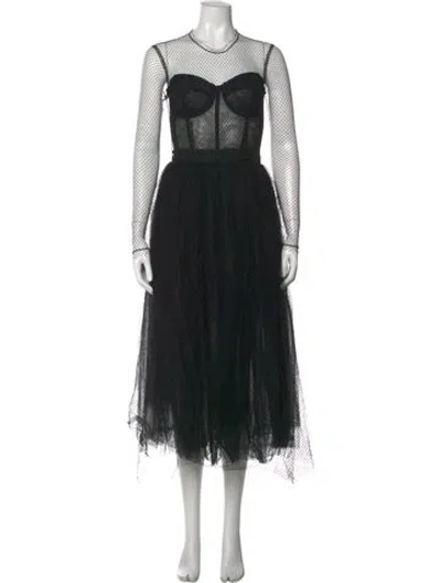 Pre-owned Dolce & Gabbana Lace Pattern Midi Length Dress In Black