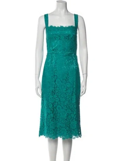 Pre-owned Dolce & Gabbana Lace Pattern Midi Length Dress In Green
