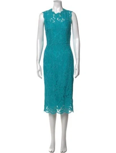 Pre-owned Dolce & Gabbana Lace Pattern Midi Length Dress In Green