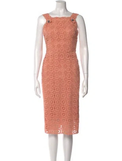 Pre-owned Dolce & Gabbana Lace Pattern Midi Length Dress In Orange