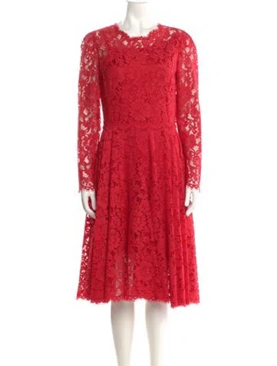 Pre-owned Dolce & Gabbana Lace Pattern Midi Length Dress In Red