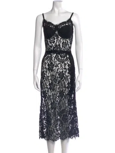 Pre-owned Dolce & Gabbana Lace Pattern Midi Length Dress W/ Tags In Black