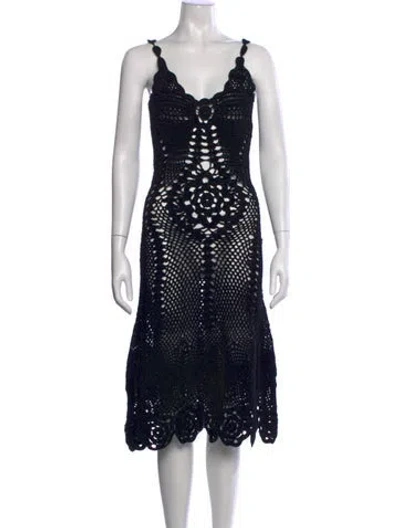 Pre-owned Dolce & Gabbana Lace Pattern Midi Length Dress W/ Tags In Black