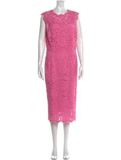 Pre-owned Dolce & Gabbana Lace Pattern Midi Length Dress W/ Tags In Pink