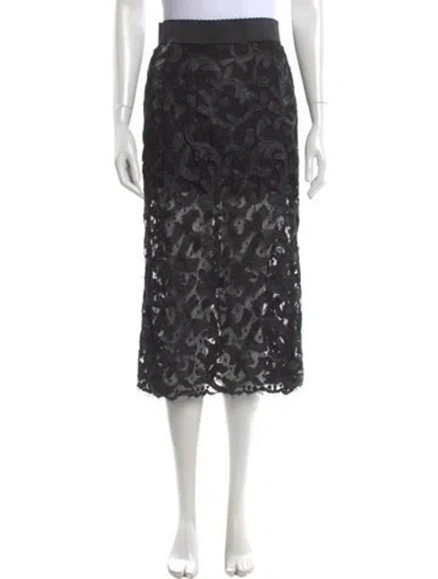 Pre-owned Dolce & Gabbana Lace Pattern Midi Length Skirt In Black