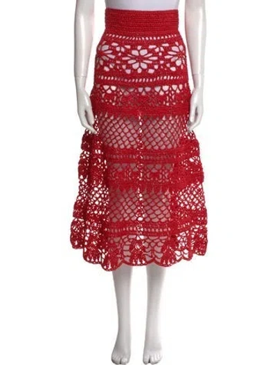 Pre-owned Dolce & Gabbana Lace Pattern Midi Length Skirt W/ Tags In Red
