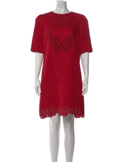 Pre-owned Dolce & Gabbana Lace Pattern Mini Dress In Red