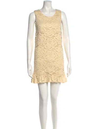 Pre-owned Dolce & Gabbana Lace Pattern Mini Dress In Yellow