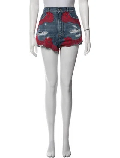 Pre-owned Dolce & Gabbana Lace Pattern Mini Shorts In Red