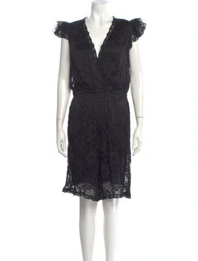 Pre-owned Dolce & Gabbana Lace Pattern Plunge Neckline Romper In Black