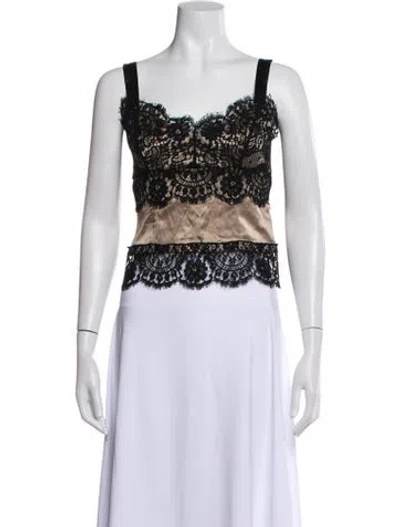 Pre-owned Dolce & Gabbana Lace Pattern Scoop Neck Blouse In Black