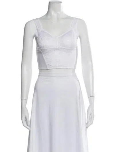 Pre-owned Dolce & Gabbana Lace Pattern Scoop Neck Crop Top In White