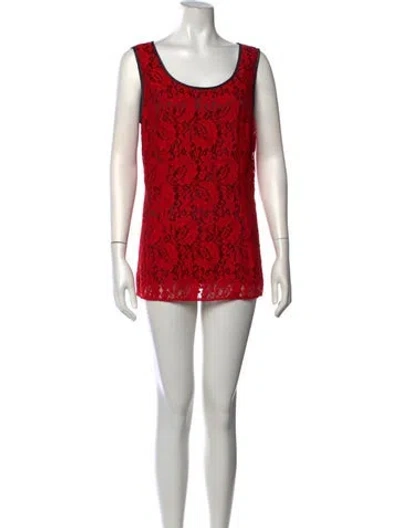 Pre-owned Dolce & Gabbana Lace Pattern Scoop Neck Polo In Red