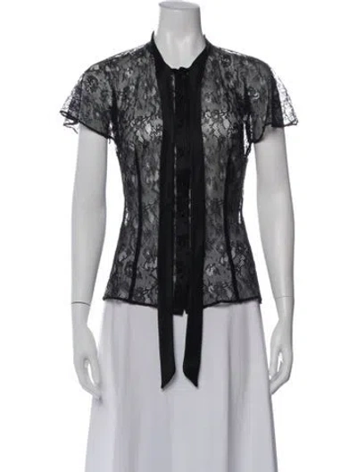 Pre-owned Dolce & Gabbana Lace Pattern Short Sleeve Blouse In Black