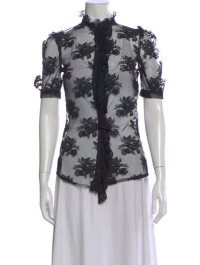 Pre-owned Dolce & Gabbana Lace Pattern Short Sleeve Blouse In Black