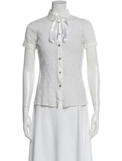 Pre-owned Dolce & Gabbana Lace Pattern Short Sleeve Blouse In Neutral