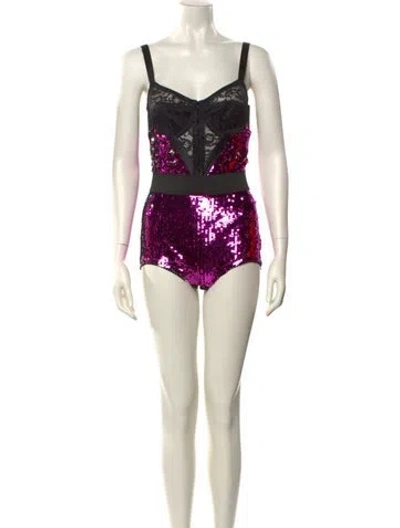 Pre-owned Dolce & Gabbana Lace Pattern Square Neckline Bodysuit W/ Tags In Multi