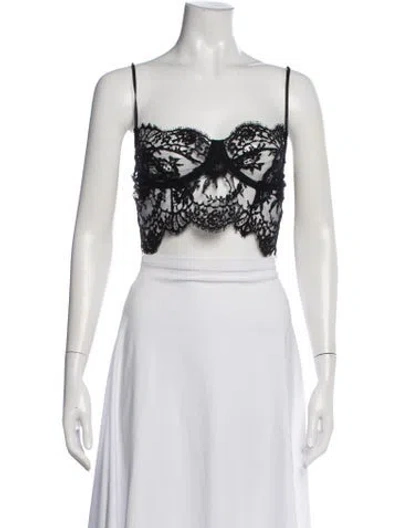 Pre-owned Dolce & Gabbana Lace Pattern Square Neckline Crop Top In Black