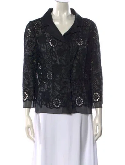 Pre-owned Dolce & Gabbana Lace Pattern Three-quarter Sleeve Blouse W/ Tags In Black