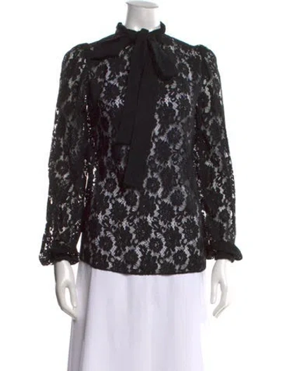 Pre-owned Dolce & Gabbana Lace Pattern Tie Neck Blouse In Black