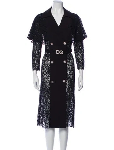 Pre-owned Dolce & Gabbana Lace Pattern Trench Coat In Blue