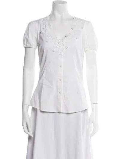 Pre-owned Dolce & Gabbana Lace Pattern V-neck Blouse In White