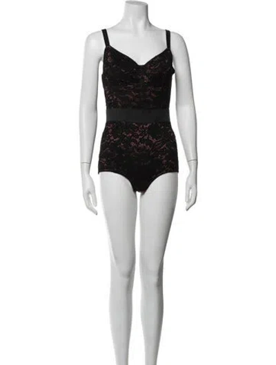 Pre-owned Dolce & Gabbana Lace Pattern V-neck Bodysuit In Black