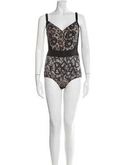Pre-owned Dolce & Gabbana Lace Pattern V-neck Bodysuit W/ Tags