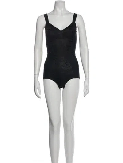 Pre-owned Dolce & Gabbana Lace Pattern V-neck Bodysuit W/ Tags In Black
