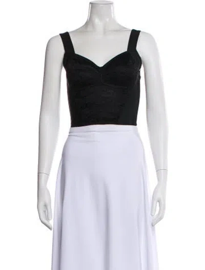 Pre-owned Dolce & Gabbana Lace Pattern V-neck Crop Top In Black