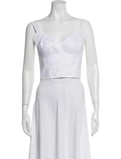 Pre-owned Dolce & Gabbana Lace Pattern V-neck Crop Top In White